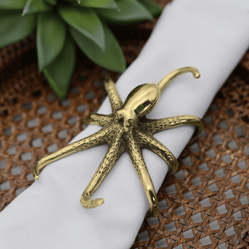 Image showing the Octopus Set of 2 Napkin Rings, Gold product.