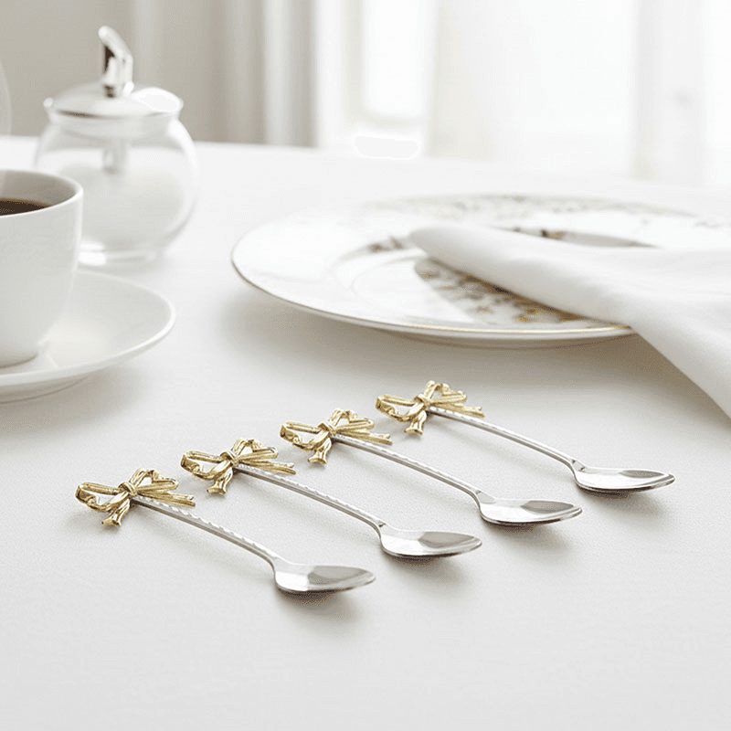 Bow Set of 4 Coffee Spoons, Silver & Gold