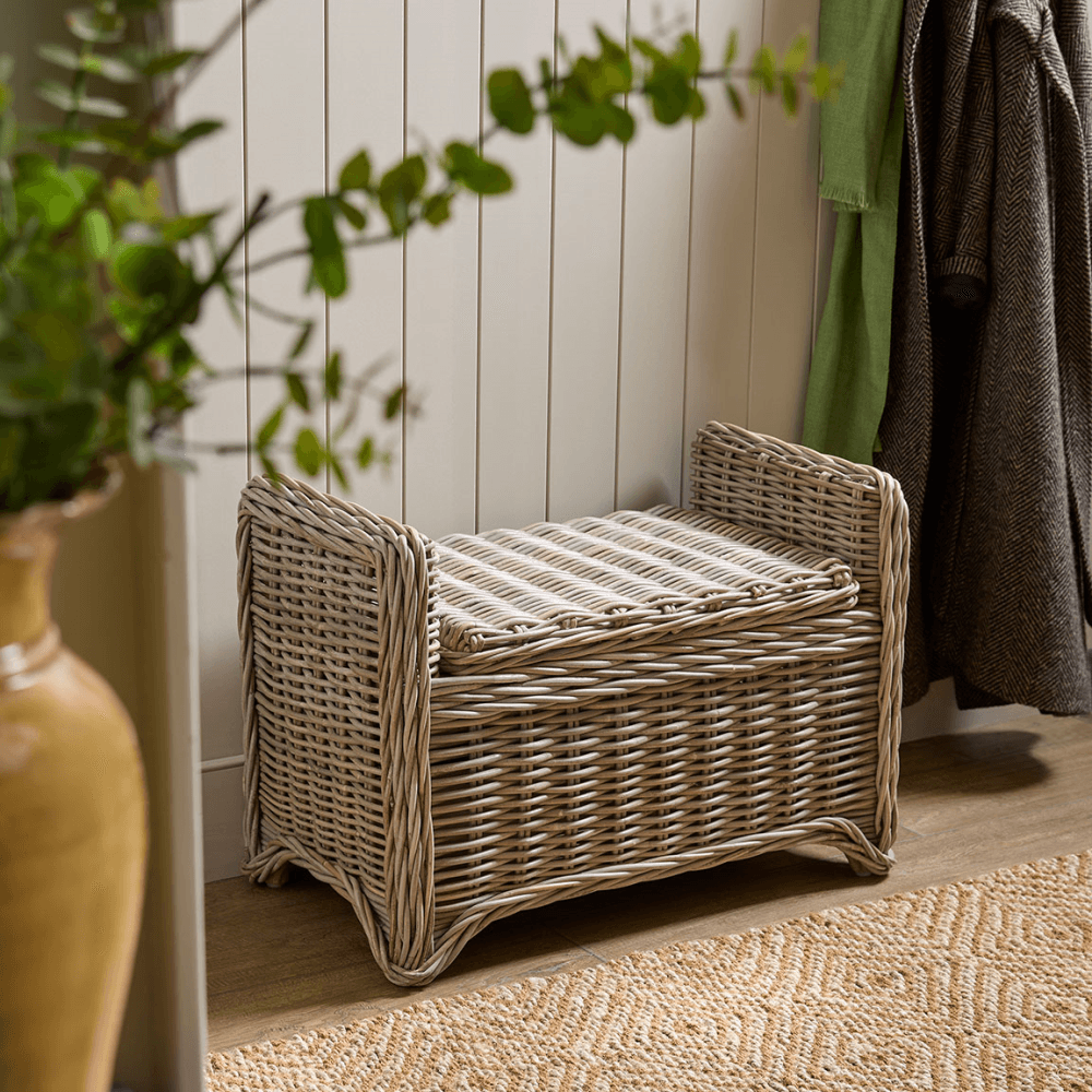 Rattan Round Storage Bench, Brown