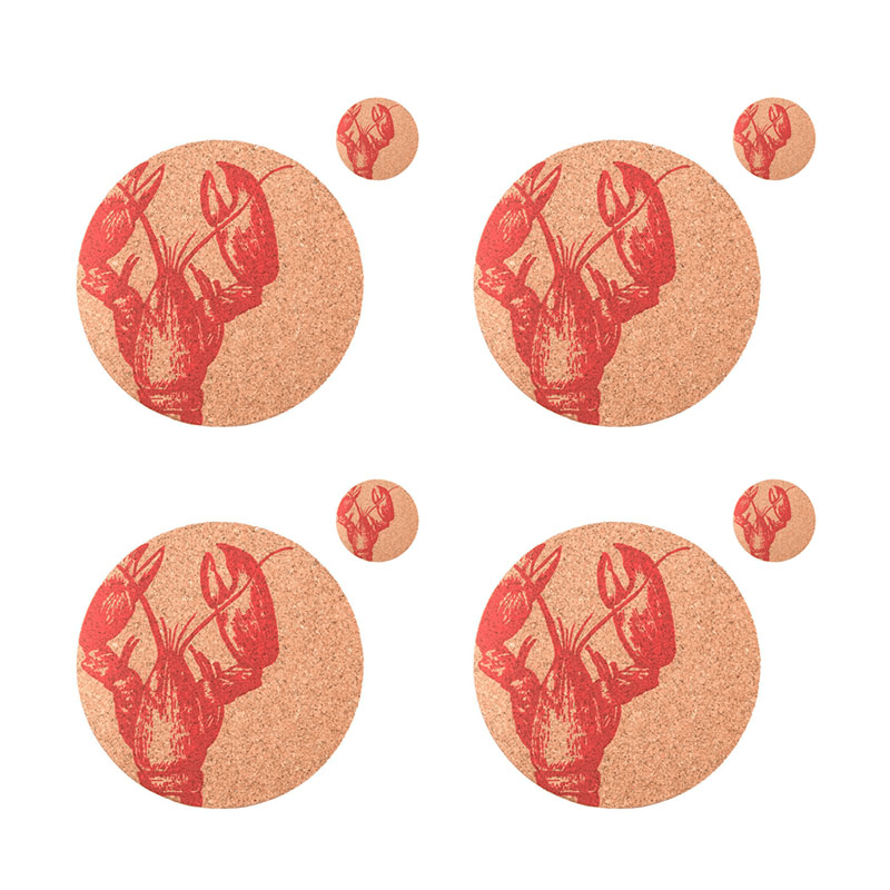 Lobster Set of 4 Coasters & Placemats Set, Natural