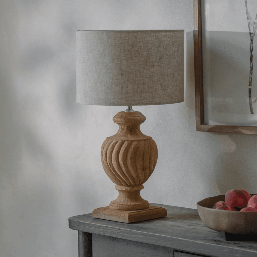 Dalhouise Wooden Rippled Table Lamp, Natural Wood