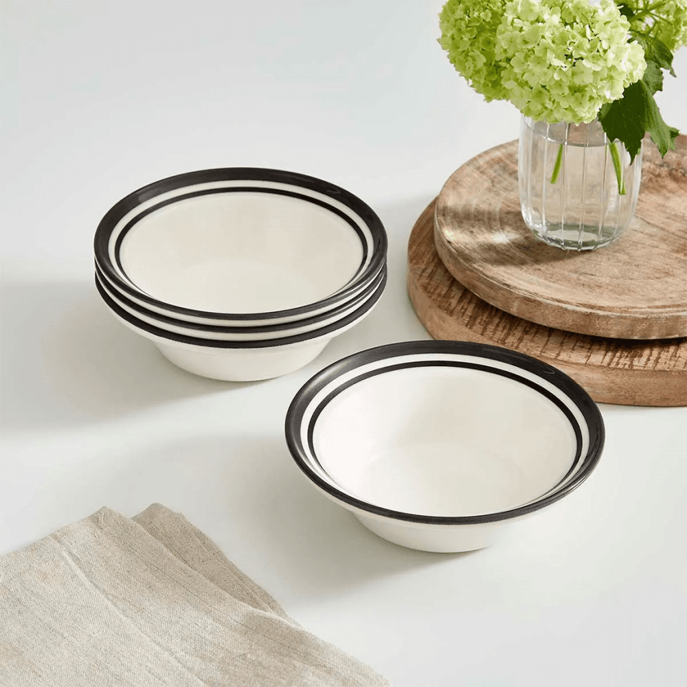 Potters Stripe Set of 4 Cereal Bowls, Black