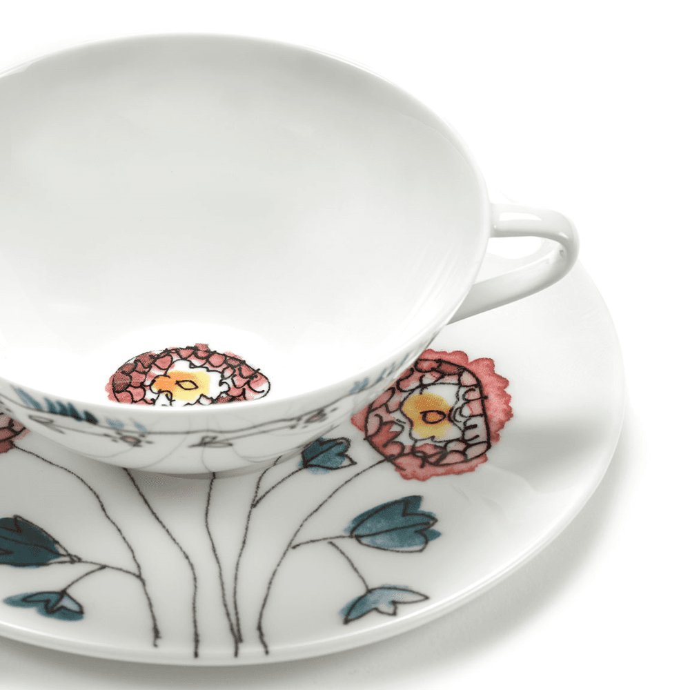 Midnight Flowers by Marni Set of 2 Coffee Cups & Saucers, Anemone Milk