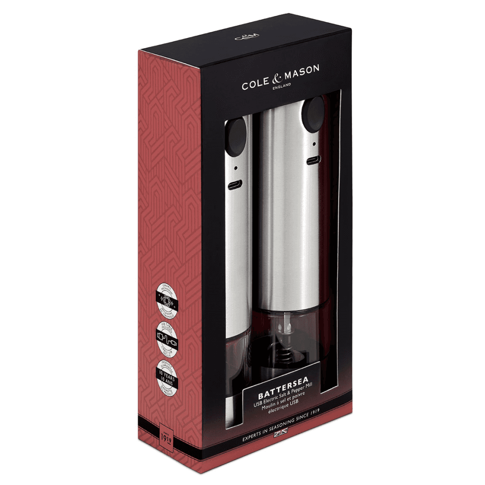 Battersea Electronic Salt & Pepper Mill Set, Silver