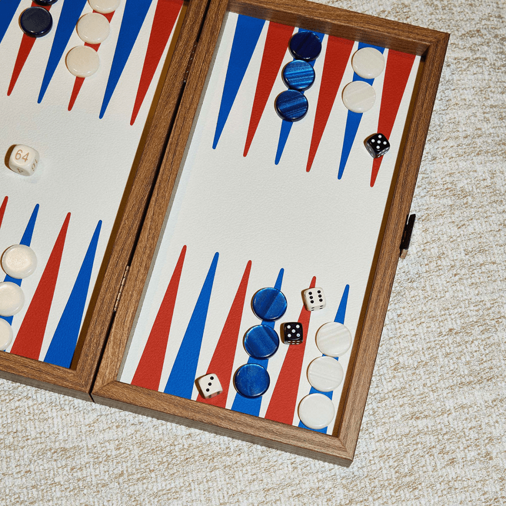 Milos Travel Backgammon Set, Red, White & Blue