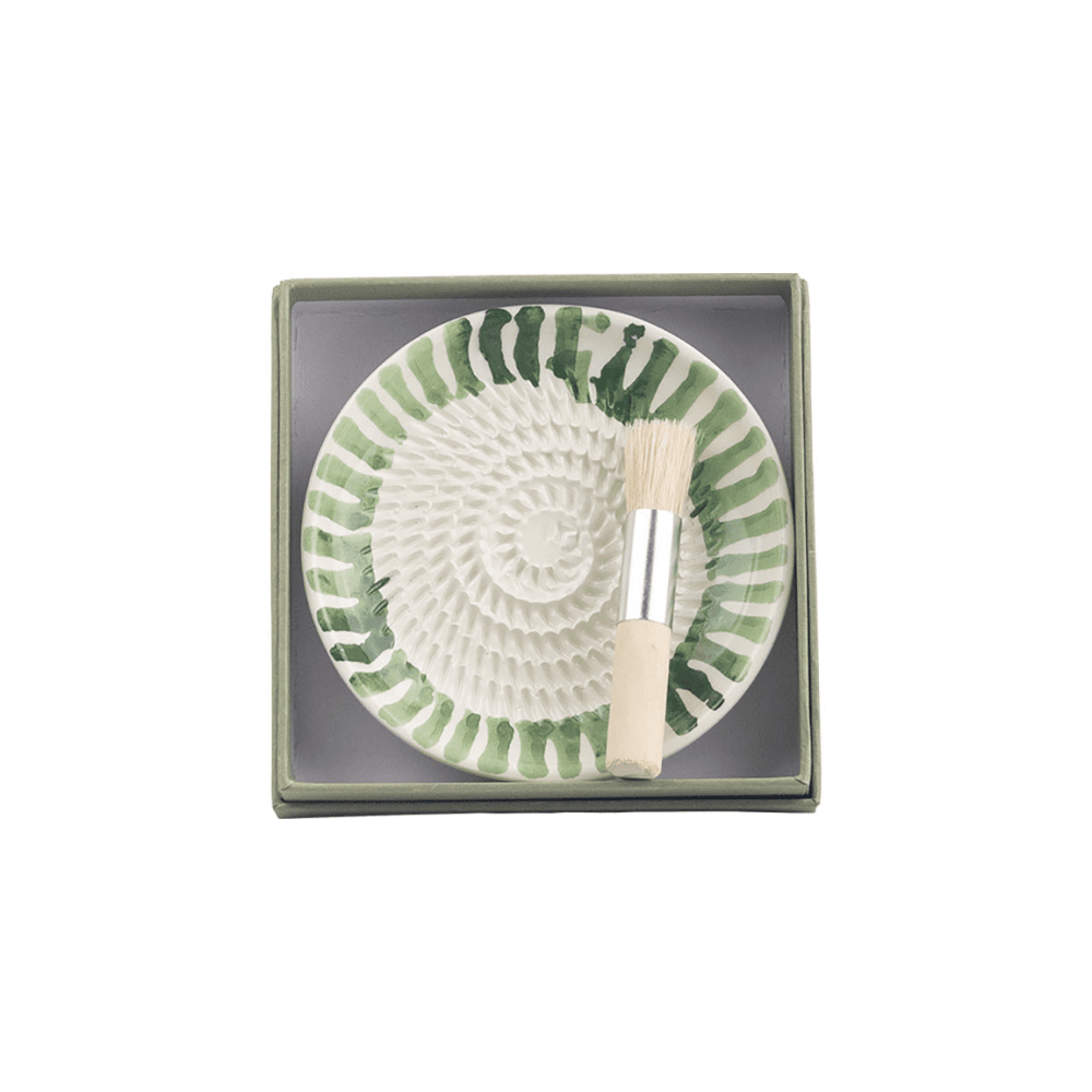 Stripe Garlic Grater & Brush Set, Green