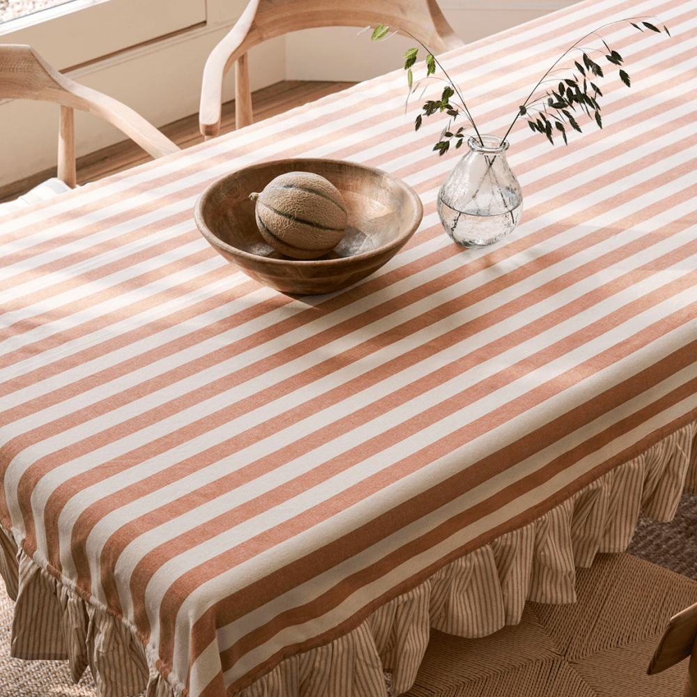 Harlton Wide Stripe Tablecloth , Terracotta