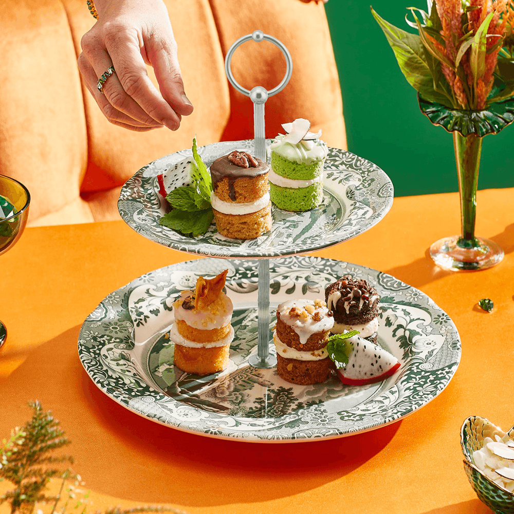 Heritage Italian 2 Tier Cake Stand, Green