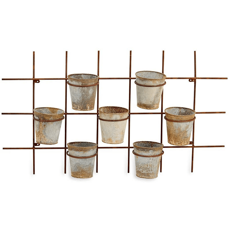 Abari Wall Hung Planter, Aged Zinc/Brown