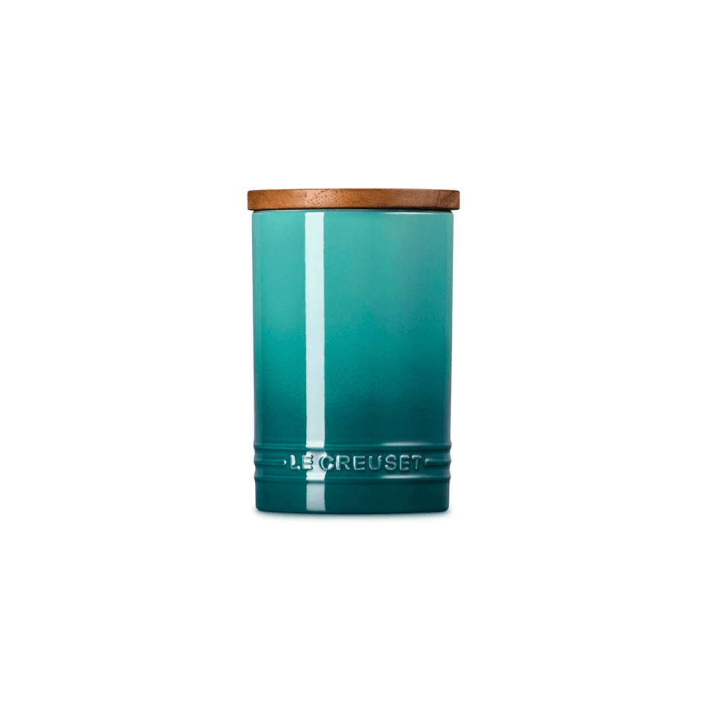Stoneware Storage Jar with Wooden Lid, Bleu Riviera