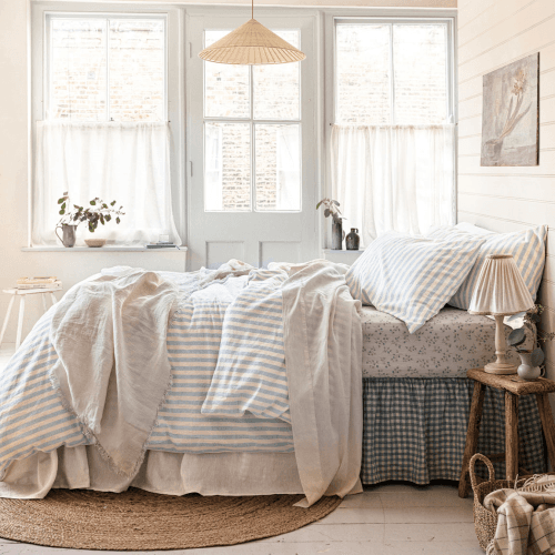 Image showing the Pembroke Stripe Linen Blend Duvet Cover, Coastal Blue product.