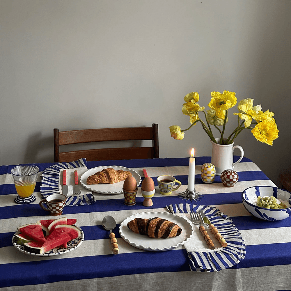Wide Stripe Tablecloth, Cobalt