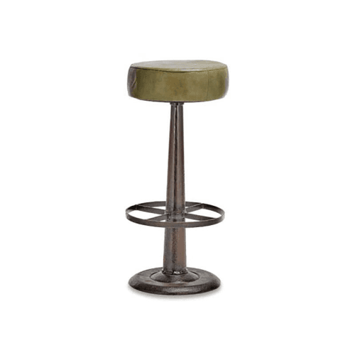 Image showing the Narwana Round Leather Stool, Rich Green product.