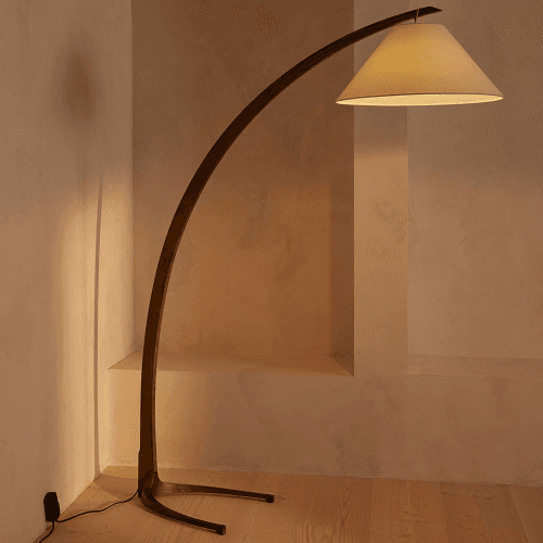 Image showing the Spencer Arc Floor Lamp, H201.5cm, Oak product.