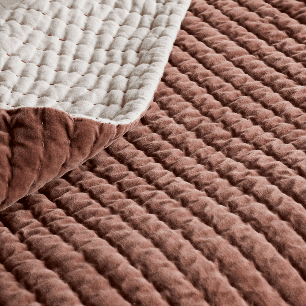 Nidra Velvet & Linen Bed Quilt, Rust
