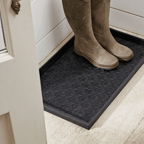 Image showing the Star Print Rubber Boot Tray, Black product.