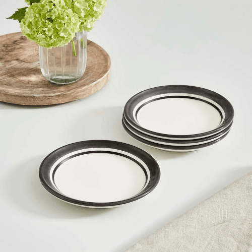 Image showing the Potters Stripe Set of 4 Bread Plates, Black product.