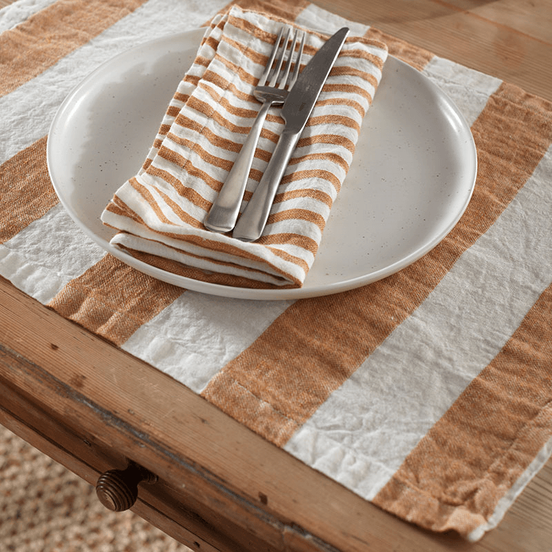 Cora Wide Stripe Set of 2 Placemats, Amber