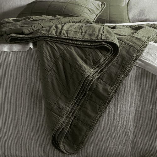 Image showing the Finn Quilted Throw, Olive Green product.