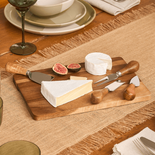 Image showing the 4 Piece Cheese Knife Set with Rectangular Board, Acacia Wood product.