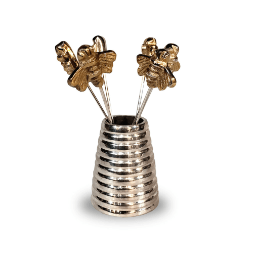Image showing the Bee Set of 6 Olive Picks, Silver & Gold product.