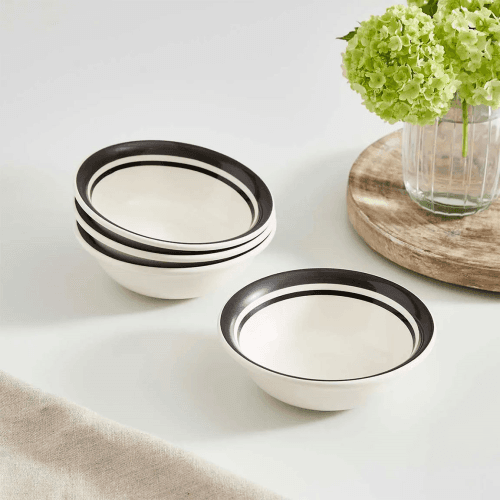 Image showing the Potters Stripe Set of 4 Bowls, Black product.