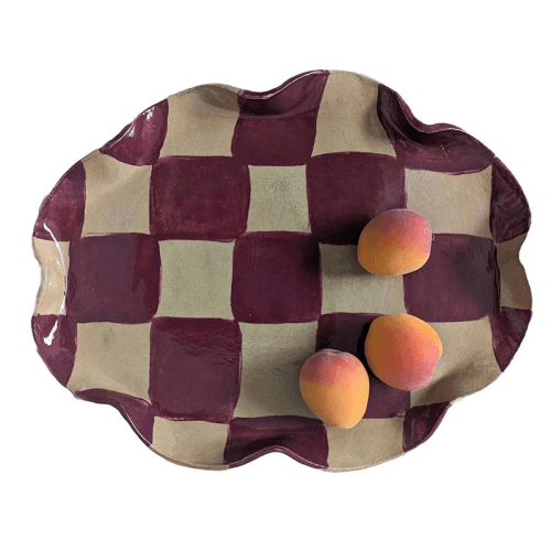 Image showing the Wavy Check Platter, Burgundy product.