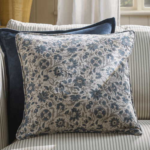 Image showing the Isha Hand Block Printed Cushion Cover, Blue product.
