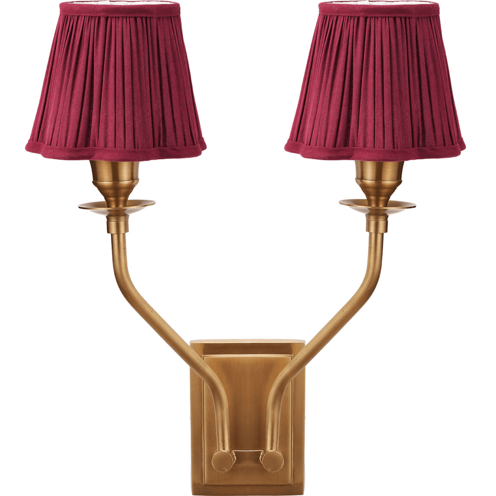 Tatiana Antique Brass Double Wall Light with Malia Mushroom Scalloped Lamp Shade