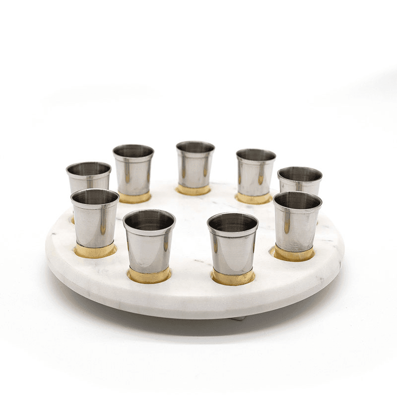 Equestrian Shot Glass Holder & Glasses, Silver & Gold