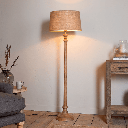 Image showing the Usha Wooden Floor Lamp, Natural product.