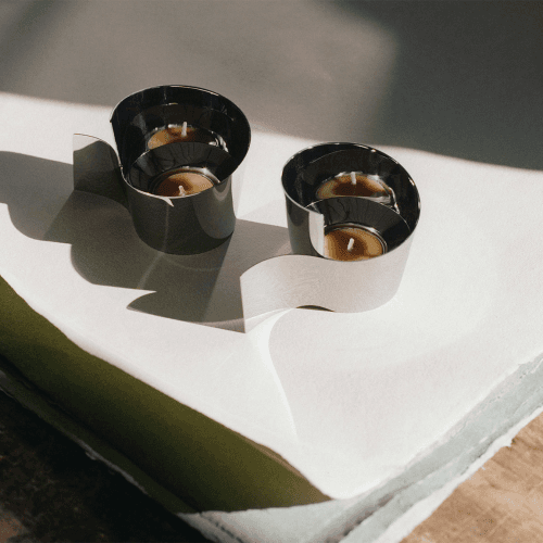 Image showing the Fold Set of 2 Mirror Tealight Candleholders, H8cm, Silver product.
