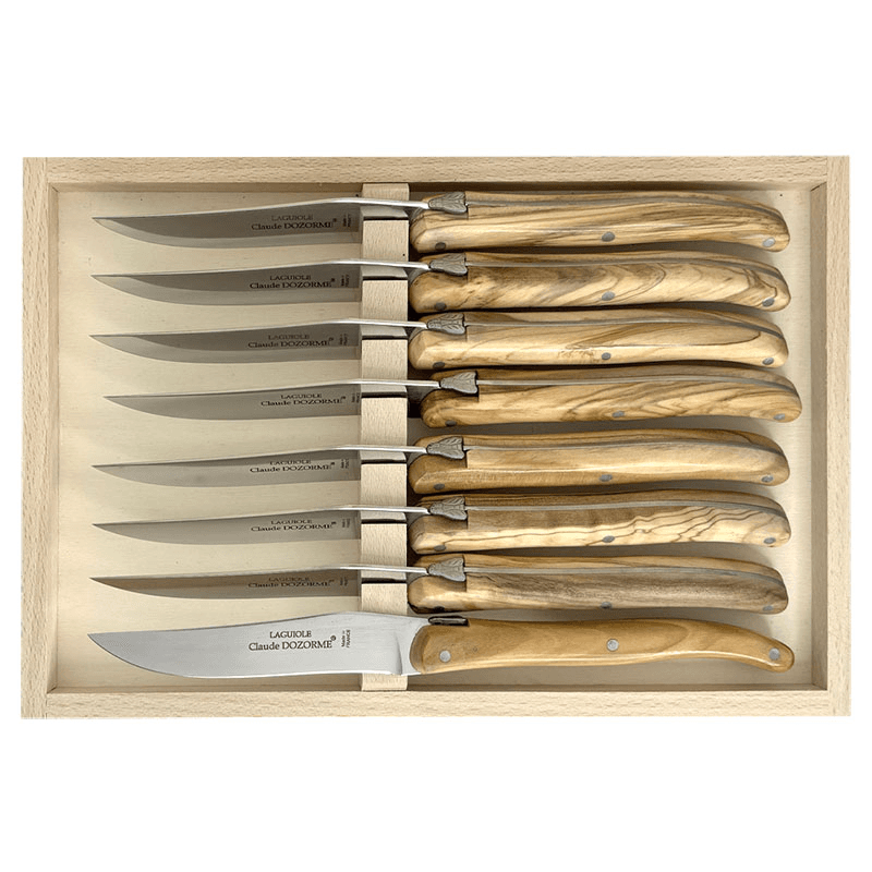 Box of 8 Steak Knives, Olive Wood