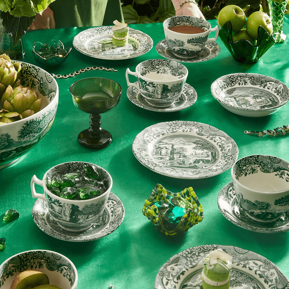 Heritage Italian Set of 4 Breakfast Cups & Saucers, Green