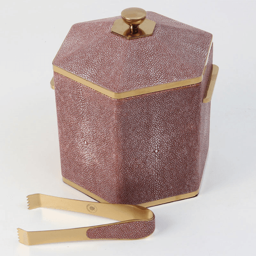 Image showing the Shagreen Ice Bucket and Tongs, Coral product.