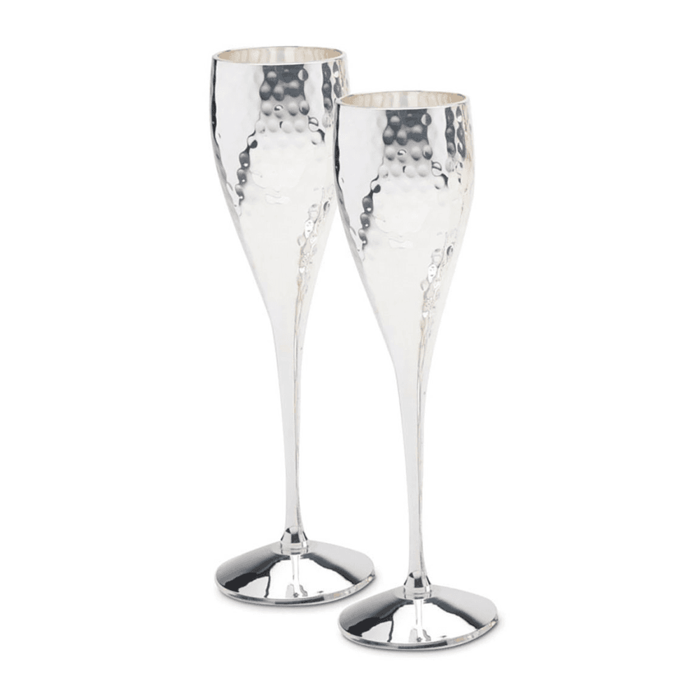 Hammered Set of 2 Champagne Goblets, Silver