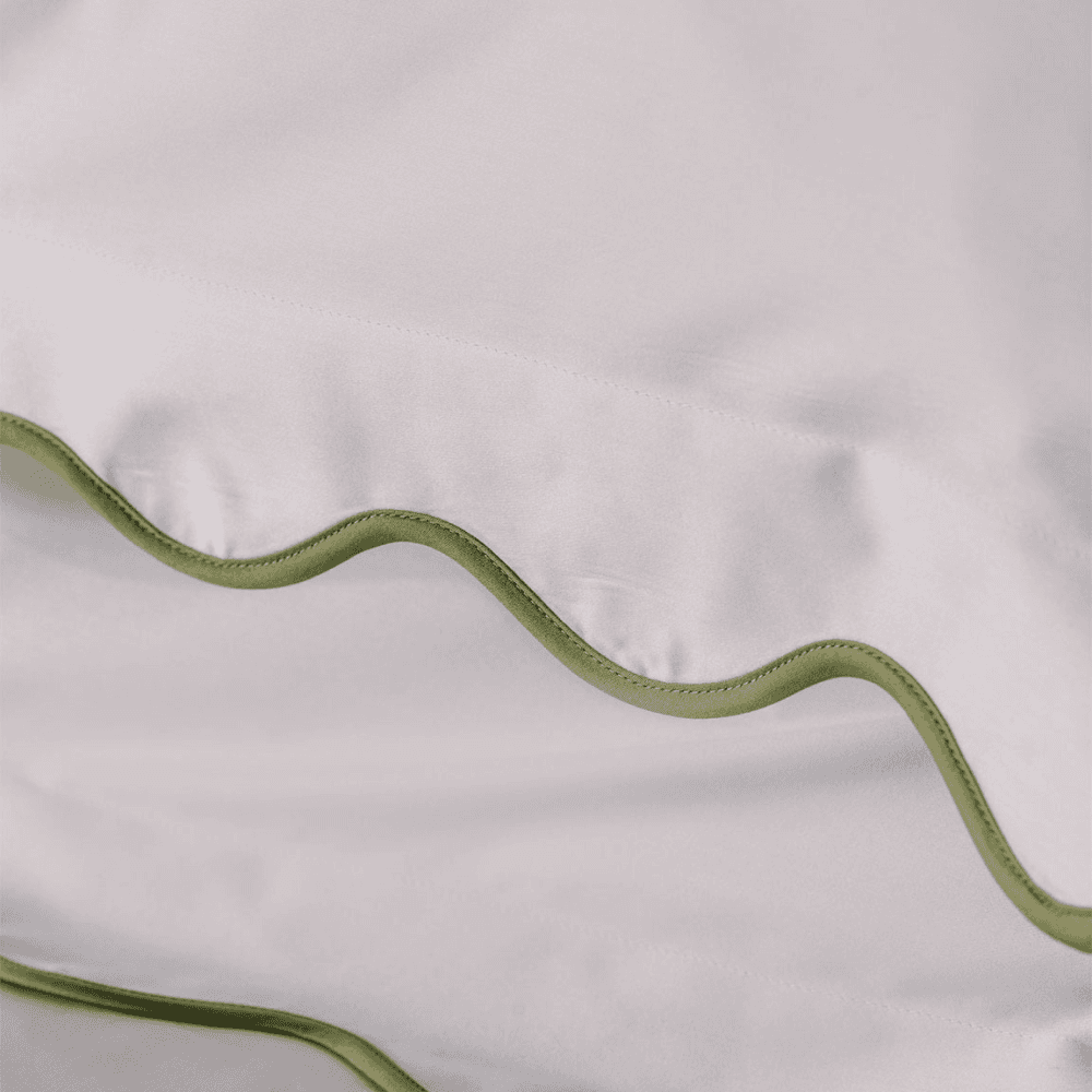 Alexandra Wavy Scalloped Pair of Pillowcases, Sage Green