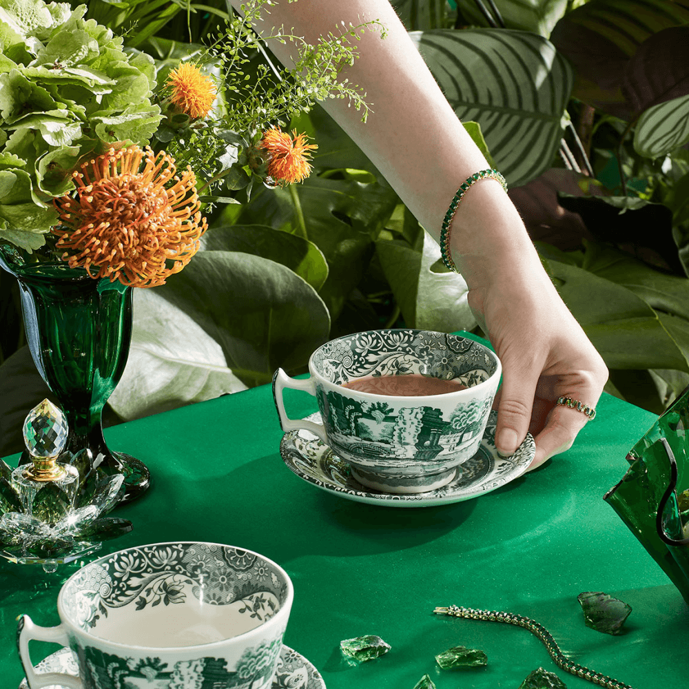 Heritage Italian Set of 4 Breakfast Cups & Saucers, Green