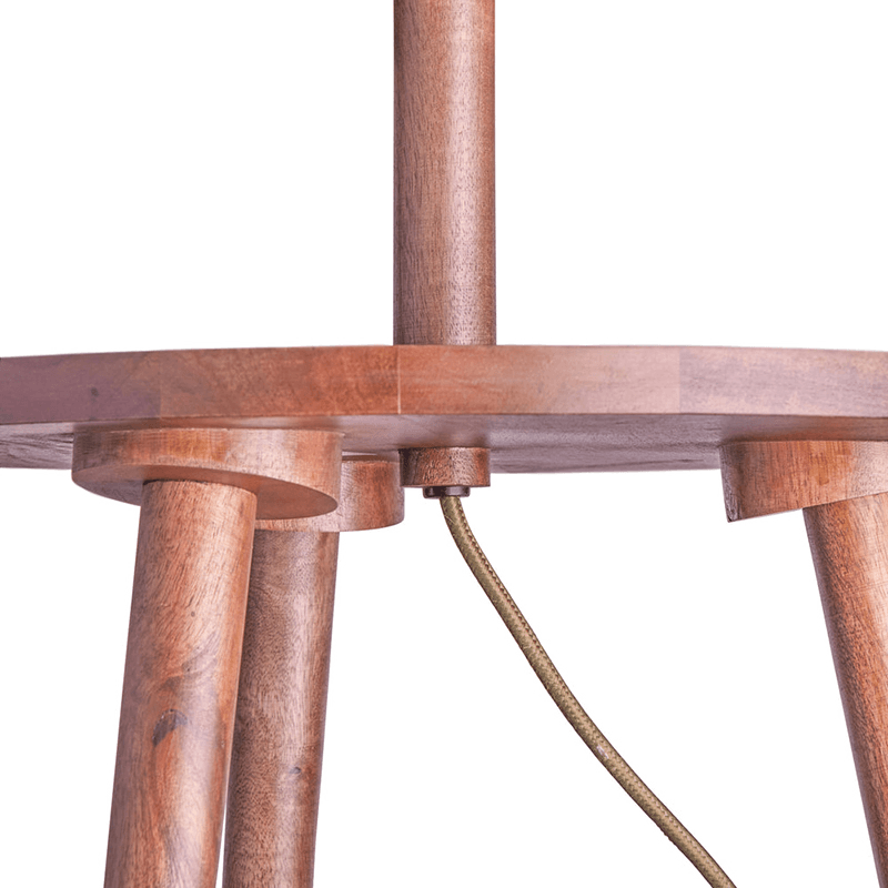 Skellig Floor Lamp with Table, Burnt Wood & Brass