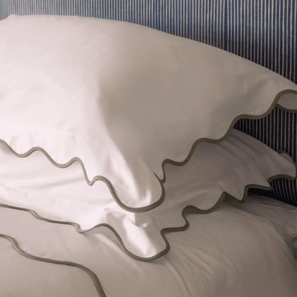 Alexandra Wavy Scalloped Pair of Pillowcases, Sage Green