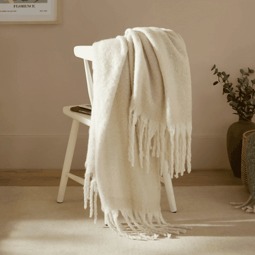 Image showing the Cozy Woven Tasselled Throw, Ecru product.