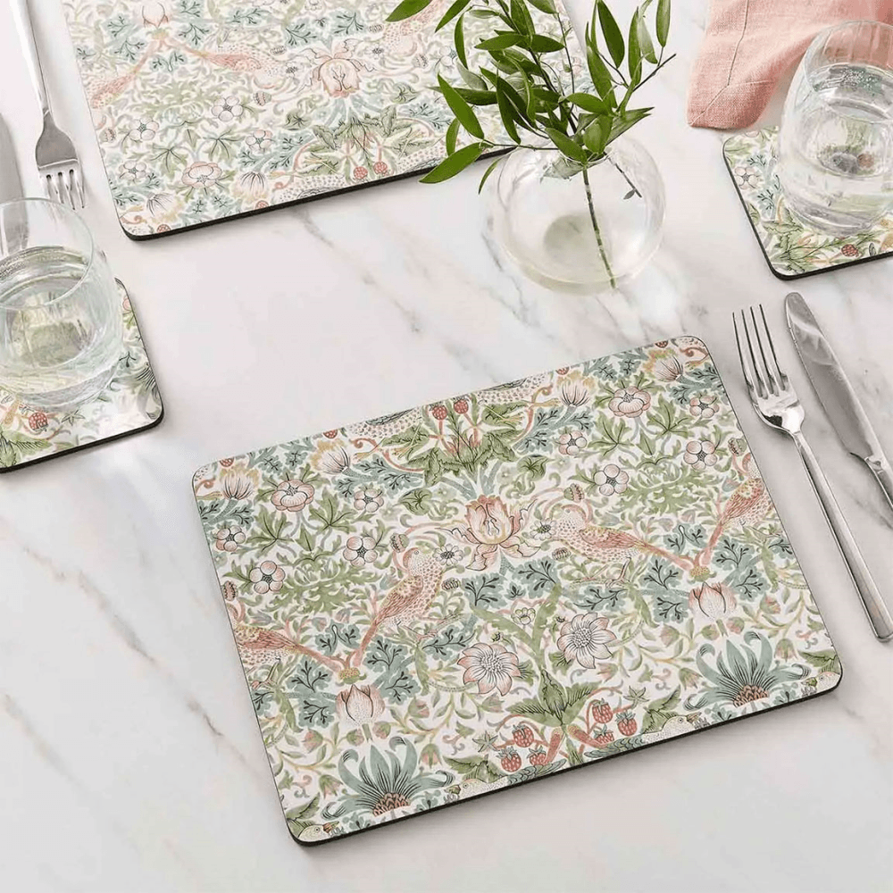 Strawberry Thief Set of 6 Placemats, Green