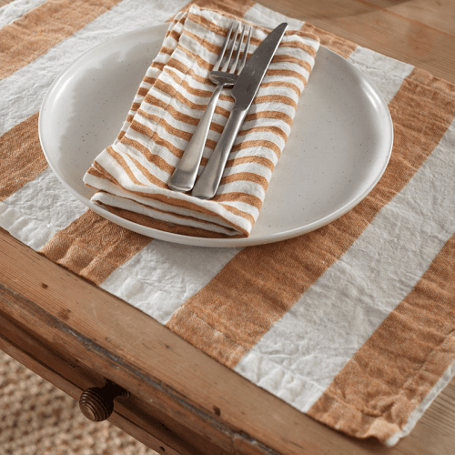 Image showing the Cora Wide Stripe Set of 2 Placemats, Amber product.