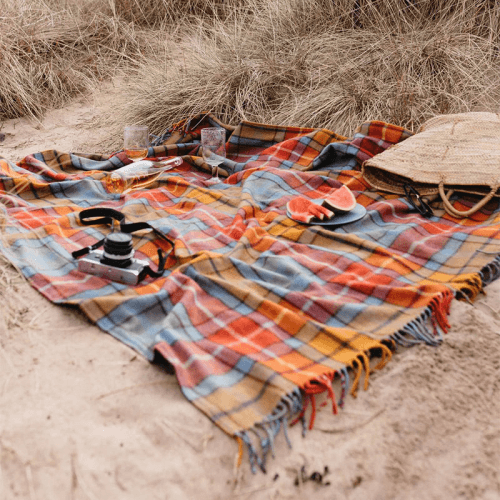 Image showing the Water Resistant Recycled Wool Picnic Blanket With Taupe Leather Strap, Buchanan Antique Tartan product.