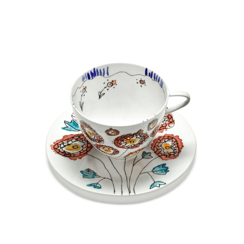 Image showing the Midnight Flowers by Marni Set of 2 Cappuccino Cups & Saucers, Anemone Milk product.