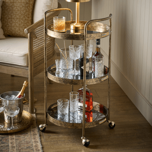 Image showing the Antiqued Glass Drinks Trolley, Gold product.