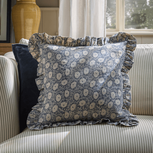 Image showing the Anvi Hand Block Printed Cushion Cover, Blue product.