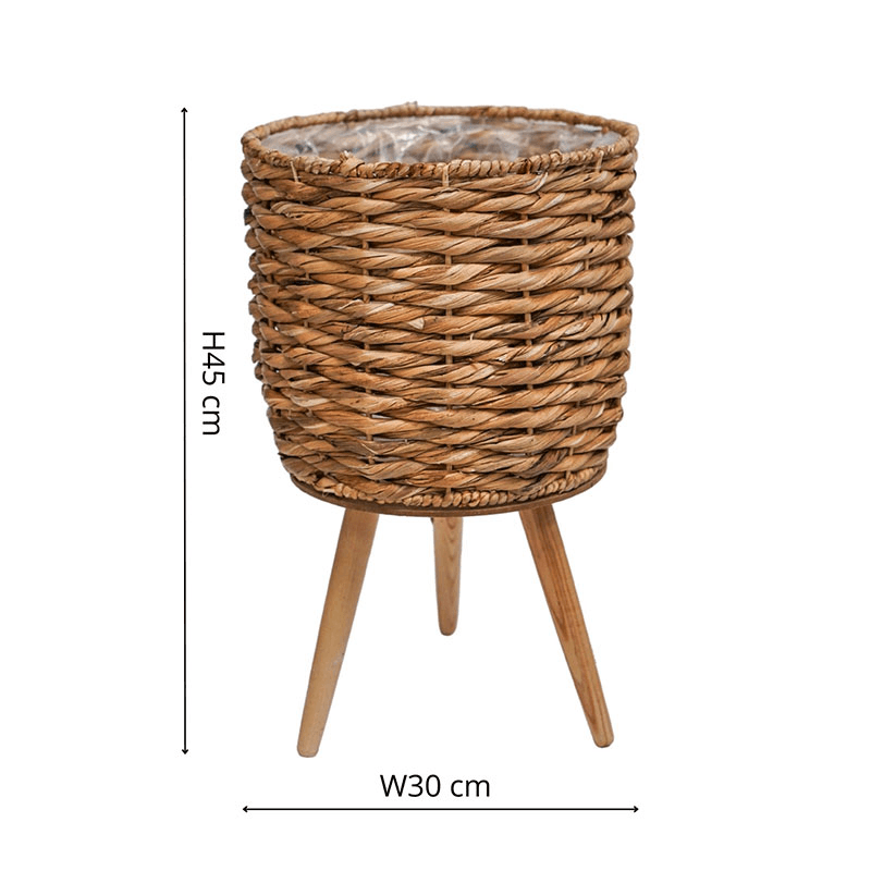 Water Hyacinth Lined Baskest on Legs, Natural