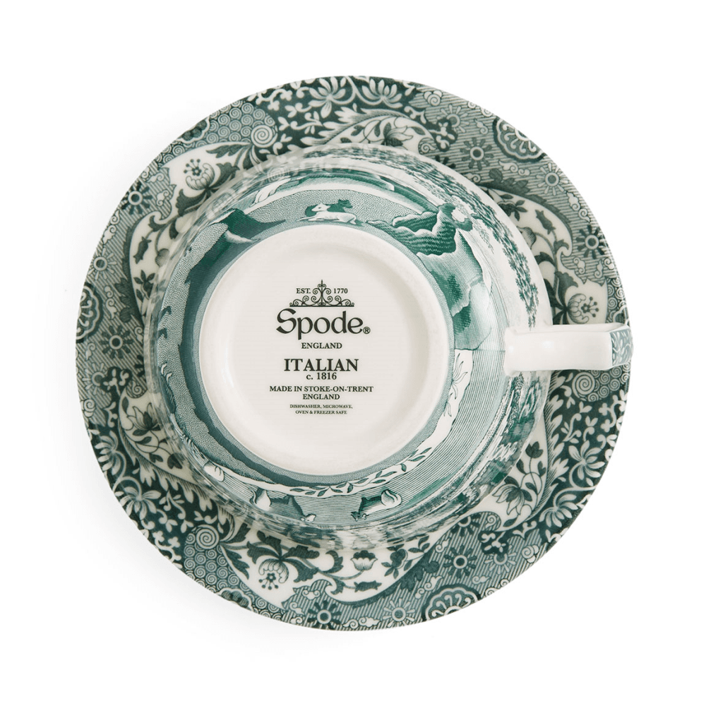 Heritage Italian Set of 4 Breakfast Cups & Saucers, Green