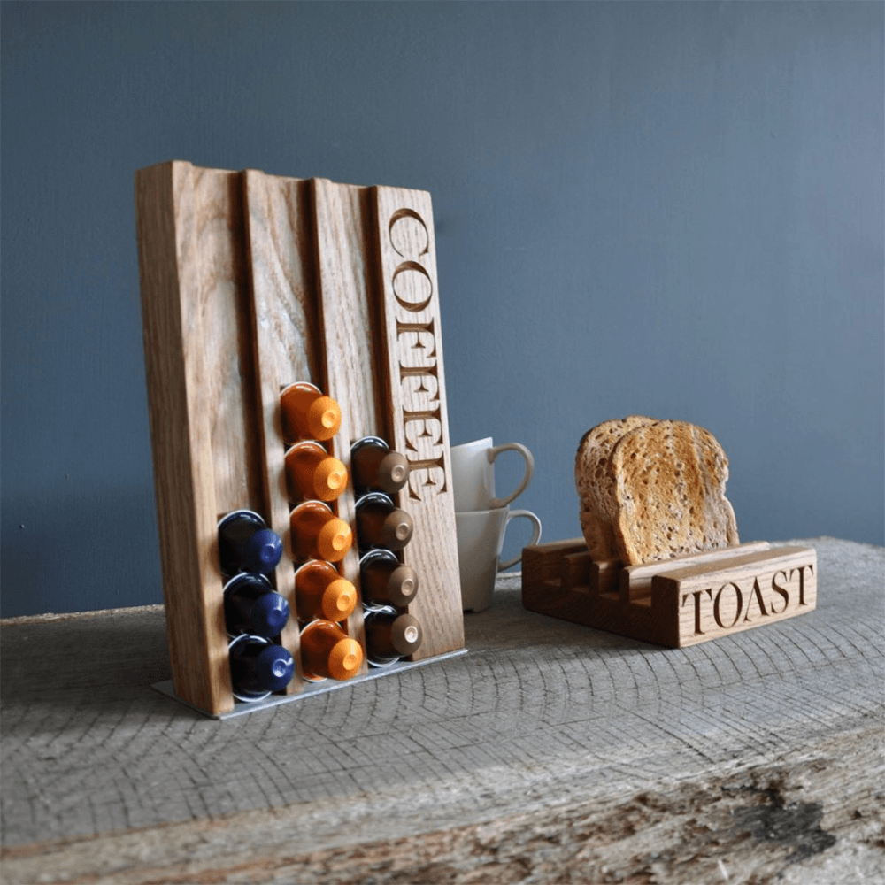 Engraved Coffee' Pod Rack, Oak